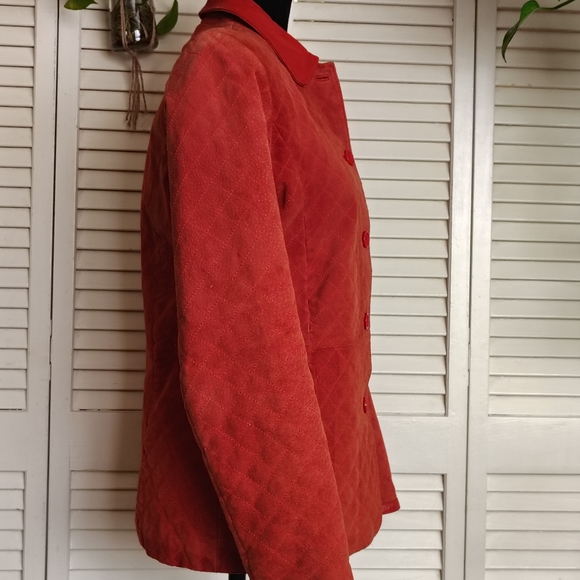 Bagatelle Suede Leather Rust Quilted Women's Blazer - Picture 2 of 13